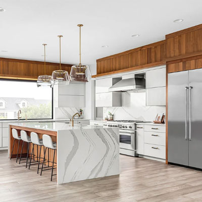 image of beautiful kitchen flooring supplied by Pacific American Lumber